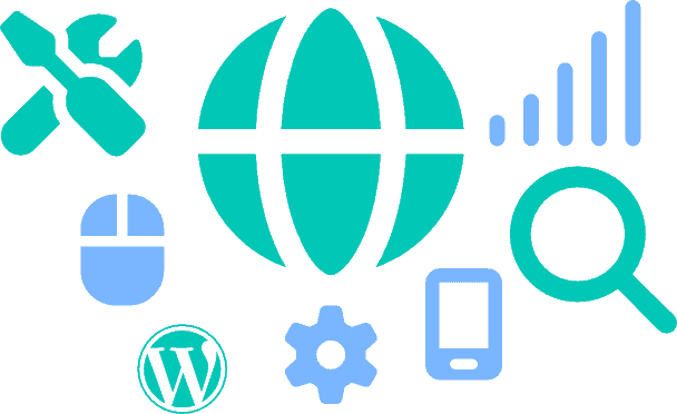 Web design and digital marketing icons representing services.