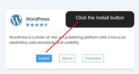 Click the Install button to set up WordPress via cPanel and Softaculous.