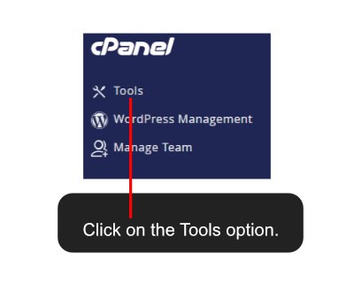 CPanel interface showing Tools option for WordPress management.